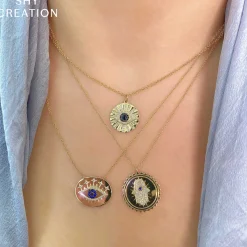 0.23CT BLACK & WHITE DIAMOND & 0.15CT BLUE SAPPHIRE EYE NECKLACE