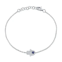 0.09CT DIAMOND & 0.08CT BLUE SAPPHIRE HAMSA BRACELET