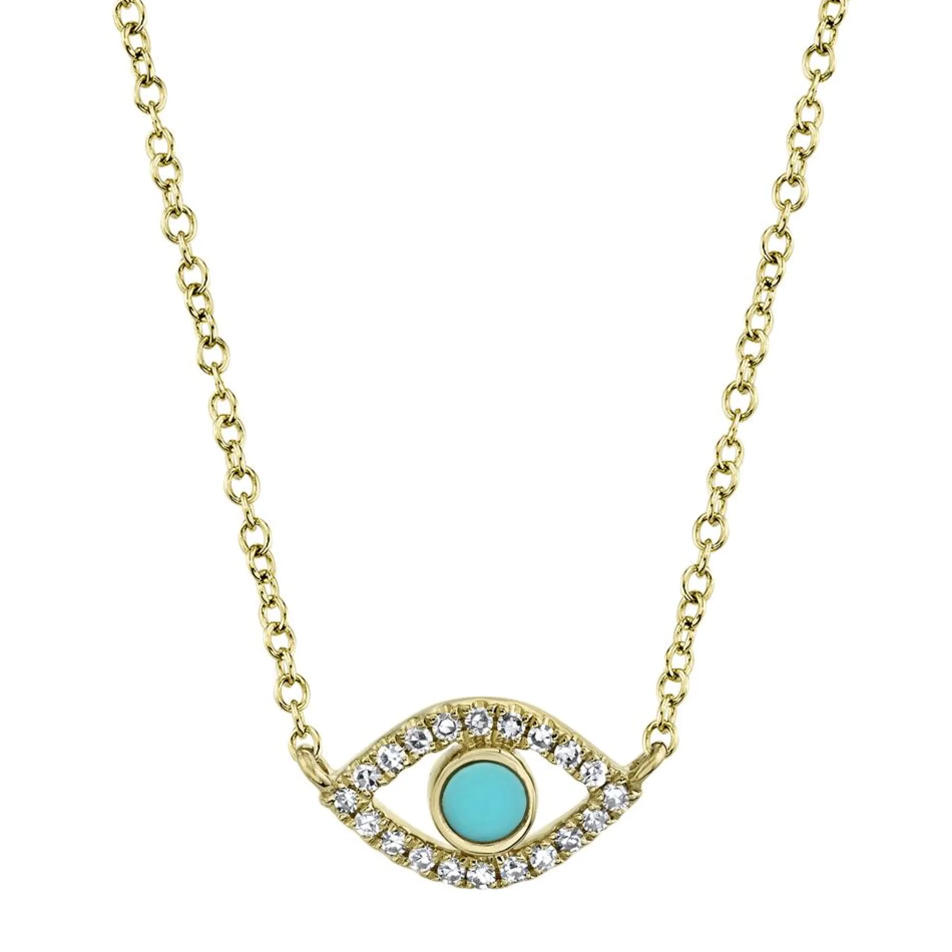 0.06CT DIAMOND & 0.07CT COMPOSITE TURQUOISE EYE NECKLACE