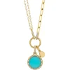 0.13CT DIAMOND & 0.70CT COMPOSITE TURQUOISE CIRCLE PAPER CLIP LINK NECKLACE