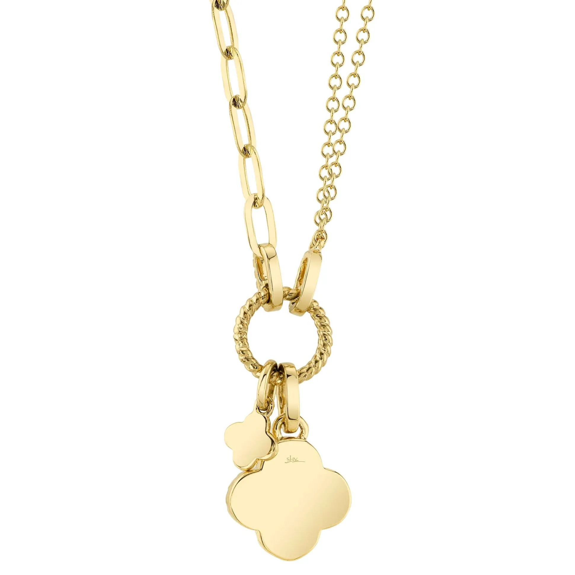 0.12CT DIAMOND & 0.54CT MOTHER OF PEARL CLOVER PAPER CLIP LINK NECKLACE