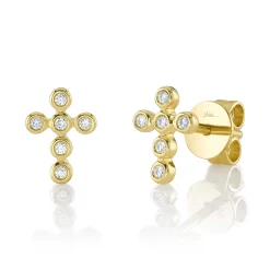 0.07CT DIAMOND BEZEL CROSS STUD EARRING