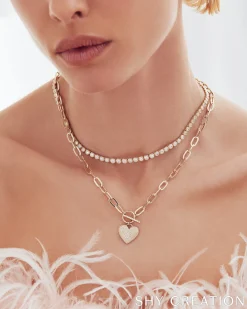 0.50CT DIAMOND PAPER CLIP LINK PAVE HEART NECKLACE